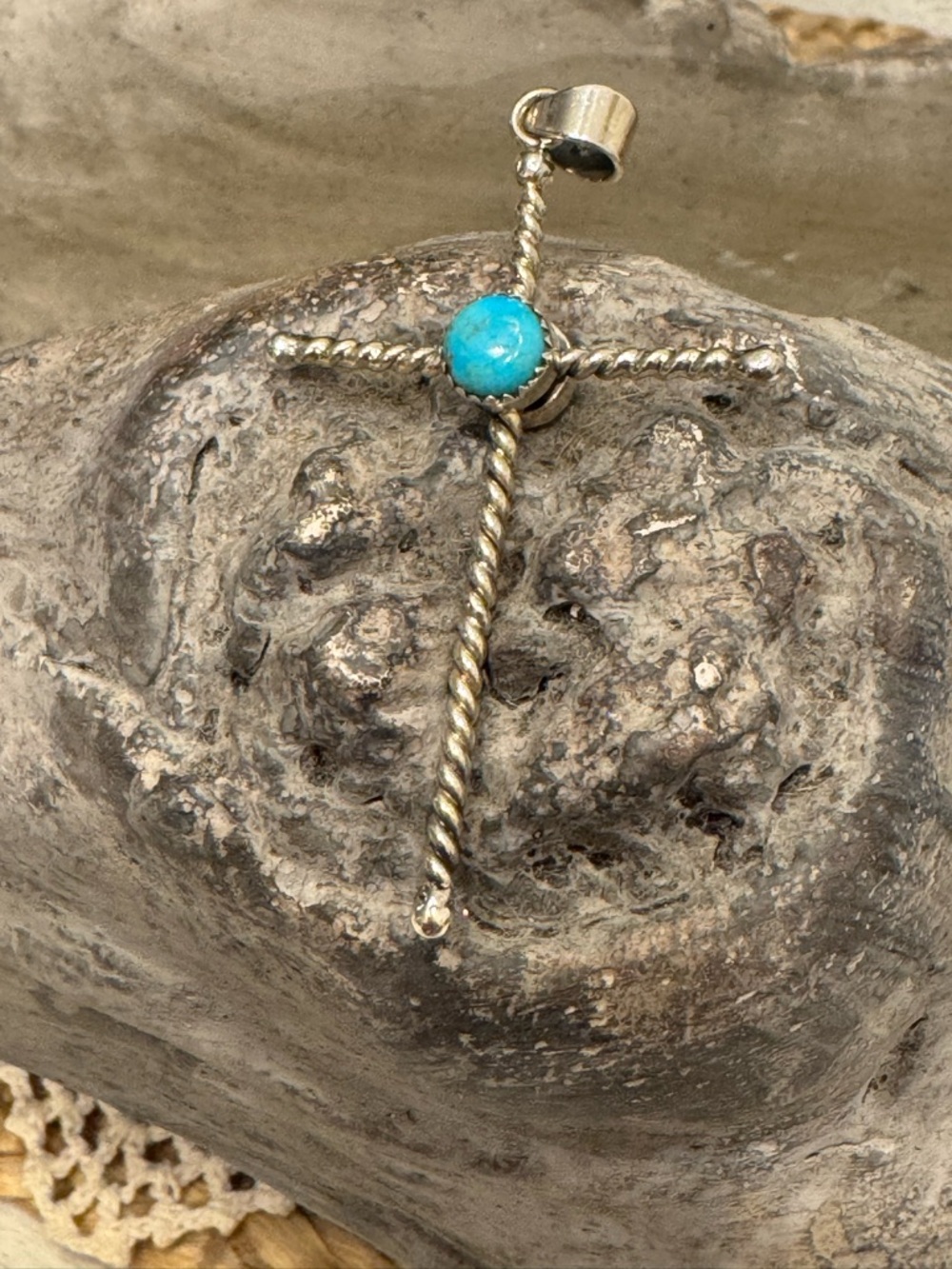 Silver cross with multi side Turquoise stone pendant